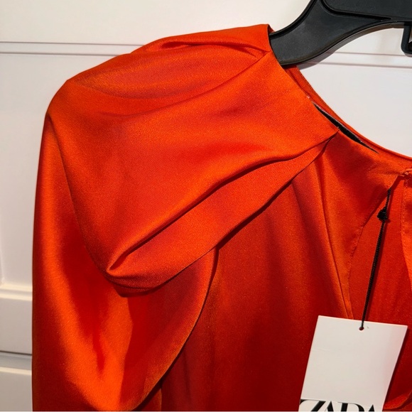 ZARA WOMAN ORANGE SATIN VOLUMINOUS SLEEVE BLOUSE SIZE Small - Picture 10 of 11
